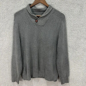 Eddie Bauer Sweater Mens Medium Gray Pullover Shawl Collar Cotton Rogers Grandpa